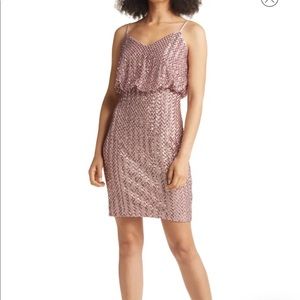 Vince Camuto sequin blouson sheath dress mauve